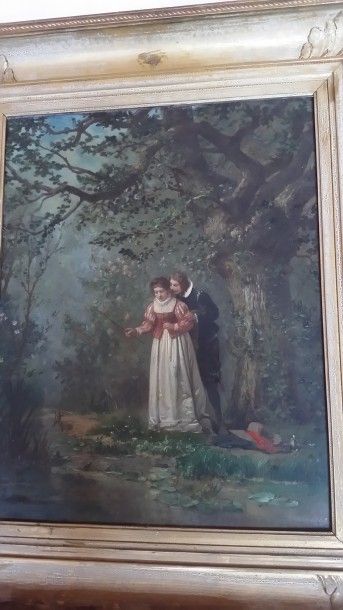Ecole romantique du XIXème siècle La pêche à la grenouille
Huile sur carton signée...