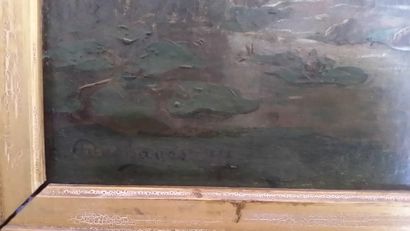 Ecole romantique du XIXème siècle La pêche à la grenouille
Huile sur carton signée...