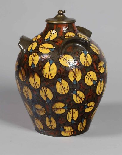 Émile SIMONOD (1893 - 1977) Grand vase en forme de jarre à 3 anses en terre cuite...