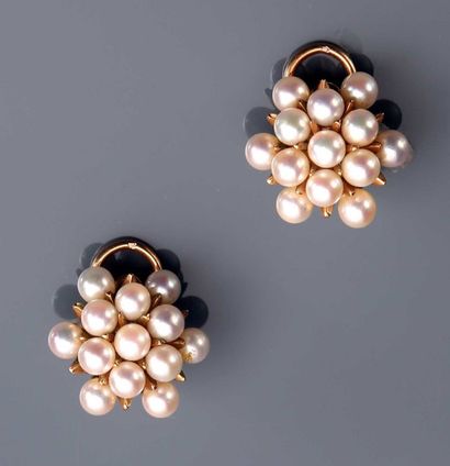 null Paire de boucles d'oreilles à clip en or jaune 18K (750°/00) sertie de 13 perles...