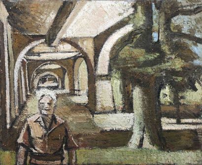 Jean BESNARD (1922-2007) Personnage sous les arches
Huile sur toile signée au dos...