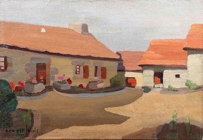 Denyse LOUIS (1913-1985) Maisons de village au toit rose
Huiles sur toile signée...