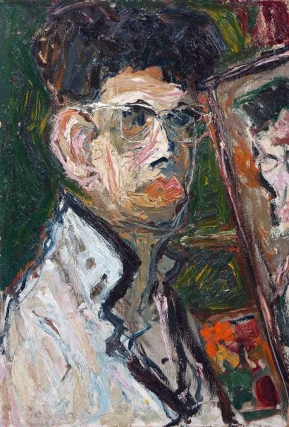 Jean BESNARD (1922-2007) Autoportrait
Huile sur carton, double face.
55,4 x 37,5...