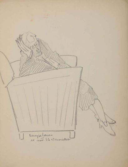 Denyse LOUIS (1913-1985) Carton à dessins au crayon et fusains.
Diverses esquisses...