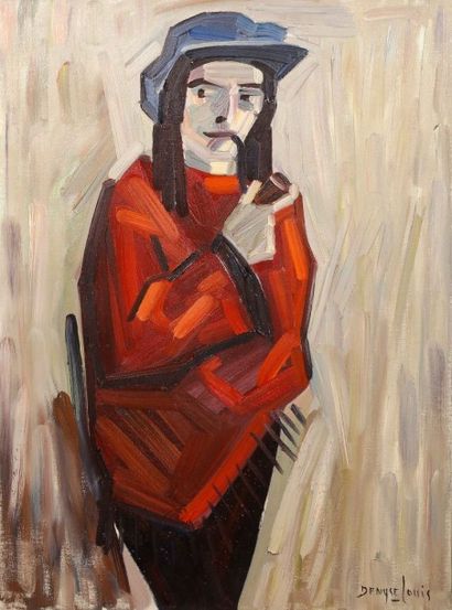 Denyse LOUIS (1913-1985) L'homme à la pipe et à la casquette bleue
Huile sur toile...