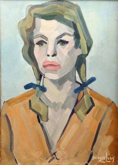 Denyse LOUIS (1913-1985) Portrait de jeune fille aux nattes
Huile sur toile signée...
