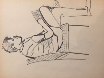 Denyse LOUIS (1913-1985) Trois carnets à spirales de croquis au fusain et crayon...