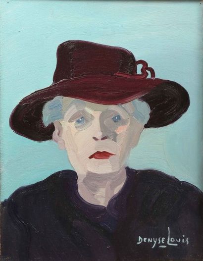 Denyse LOUIS (1913-1985) Le chapeau rouge
Huile sur toile signée en bas à droite.
35...