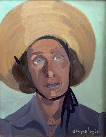 Denyse LOUIS (1913-1985) Le chapeau de paille
Huile sur toile signée en bas à droite.
35...