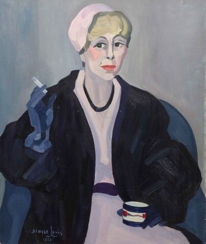 Denyse LOUIS (1913-1985) Portrait d'Élégante à la cigarette, Madame André Thérive
Huile...