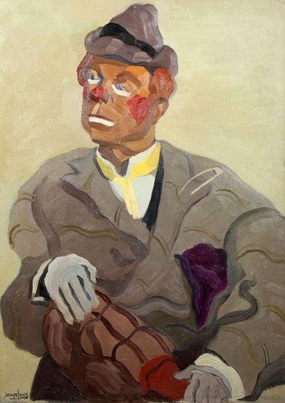 Denyse LOUIS (1913-1985) Portrait de clown à l'écharpe jaune
Huile sur toile signée...