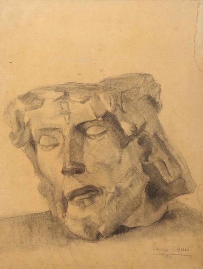 Denyse LOUIS (1913-1985) Tête d'homme barbu sculpté
Dessin au fusain, signé en bas...
