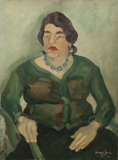 Denyse LOUIS (1913-1985) Le collier de perles bleues
Huile sur toile signée en bas...