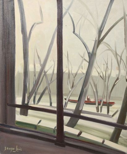 Denyse LOUIS (1913-1985) Le vert galant sous la neige
Huile sur toile signée en bas...