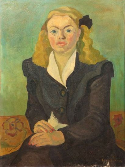 Denyse LOUIS (1913-1985) Portrait de jeune femme assise
Huile sur toile signée en...