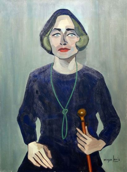 Denyse LOUIS (1913-1985) Portrait de Madame Yvonne Gardin (?) ou portrait à la canne
Huile...