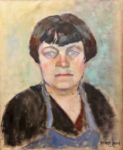 Denyse LOUIS (1913-1985) Portrait de femme au tablier bleu (esquisse)
Huile sur toile...