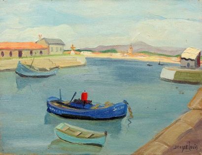 Denyse LOUIS (1913-1985) La péniche bleue
Huile sur toile signée en bas à droite.
27...