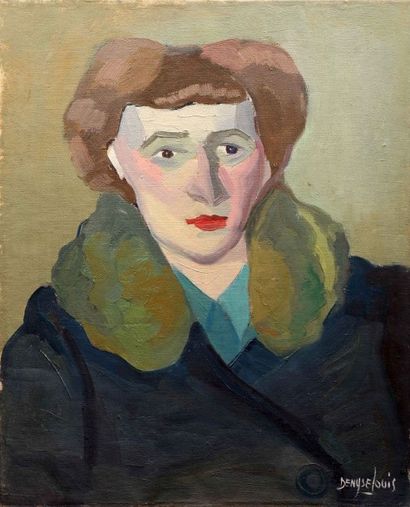 Denyse LOUIS (1913-1985) Portrait de femme au col de fourrure
Huile sur toile signée...