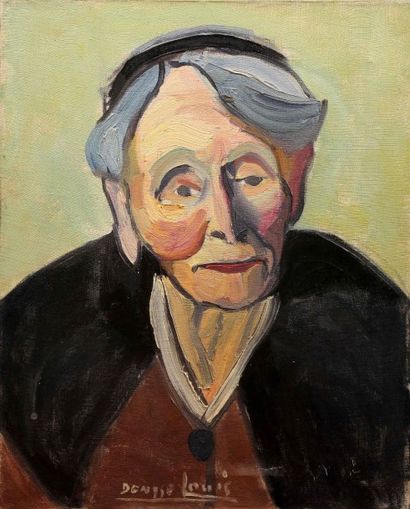 Denyse LOUIS (1913-1985) Portrait de vieille femme au châle noir
Huile sur toile...