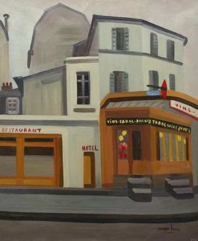 Denyse LOUIS (1913-1985) Le café Saint-James à Neuilly
Huile sur toile signée en...