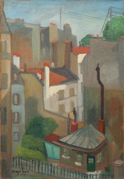 Denyse LOUIS (1913-1985) Les cheminées
Huile sur toile datée en bas à gauche.
55...