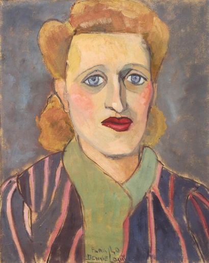 Denyse LOUIS (1913-1985) Portrait de femme à la blouse rayée (esquisse)
Huile sur...