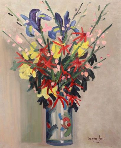 Denyse LOUIS (1913-1985) Bouquet de printemps (les Iris)
Huile sur toile signée en...