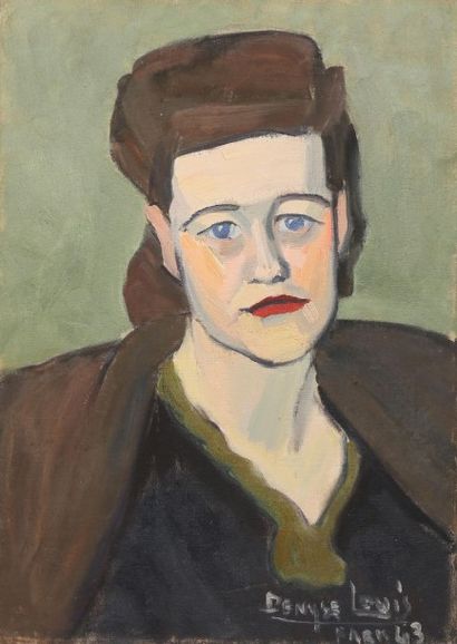 Denyse LOUIS (1913-1985) Portrait de femme aux grands yeux bleus
Huile sur toile...