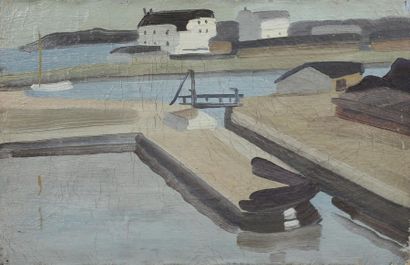 Denyse LOUIS (1913-1985) Le port calme
Huile sur toile.
27 x 41 cm.