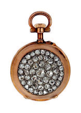 null Montre à cylindre miniature en or sertie de diamants (pb. 9.3gr), fin du XIXe...