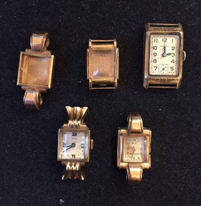 null Lot comprenant 2 boîtiers et cadrans de montres bracelets en or jaune 18k, 2...