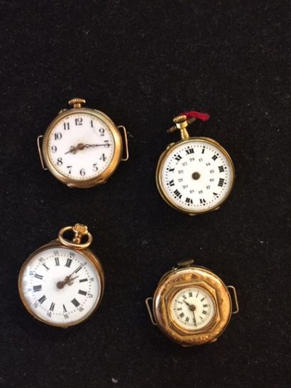 null Lot de 4 montres de col boîtier or jaune, dont 2 montées en boîtiers de montres-bracelets....