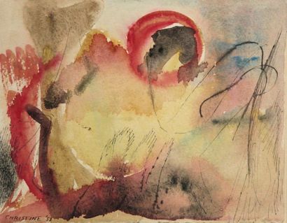 Christine BOUMEESTER (1904 - 1971) Composition Aquarelle sur papier Signée Christine...