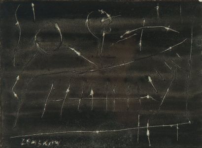 André LANSKOY (1902 - 1976) Grattage sur gouache sur carte noire Signé en bas à gauche...