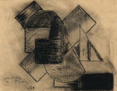 Emil FILLA (1882 - 1953) Composition cubiste Fusain sur papier Signé en bas à gauche...