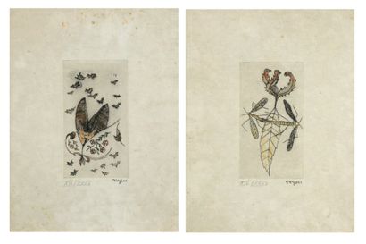 Marie TOYEN (1902 - 1980) Deux gravures surréalistes réhaussées Numérotées chacune...