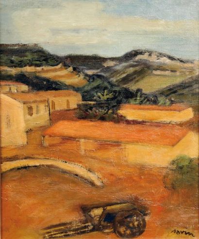 Maurice SAVIN (1894 - 1973) Paysage à la charette Huile sur toile Signée en bas à...