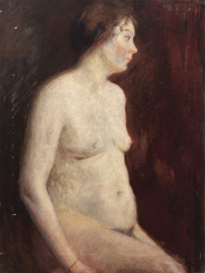 Francis MORTON JOHNSON (1845 - 1921) Nu féminin de trois quarts Huile sur toile Signée...