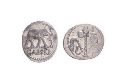 null ROME, JULES CESAR (59 av.-44 ap.).
Denier à l'éléphant et aux instruments du...