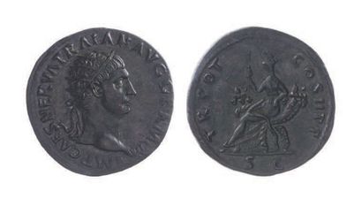 null ROME, TRAJAN (98-117).
Dupondius à la tête radiée de l'empereur. R/ l'Abondance...
