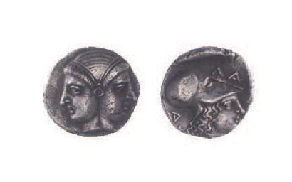 null MYSIE, Lampsaque (350 av.).
Diobole (1,56 g.) à la tête féminine janiforme....