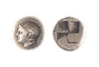 null IONIE, Phocée et Mytilène.
Hectée d'electrum (2,56 g.) à la tête d'Athéna casquée....