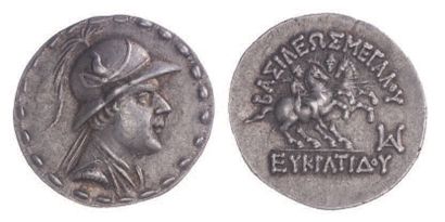 null BACTRIANE, Eucratides I (171-135).
Tétradrachme (16,98 g.) au buste casqué du...
