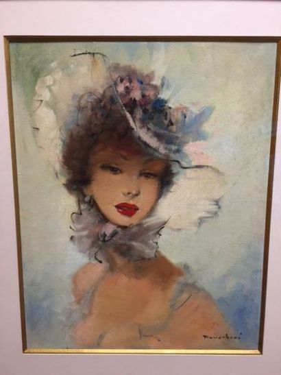 M. REVERBERI (XX) Portrait d'élégante au chapeau (Madame Long?)
Huile sur toile signée...