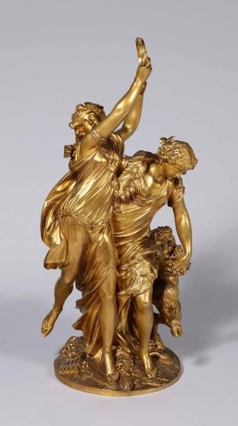 D'après CLODION (1738 - 1814) Important bronze ciselé et doré représentant deux jeunes...