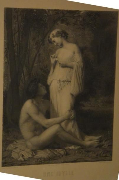 D'après BOUGUEREAU William «Une idylle» 1852, lithographie gravée par Jean-Baptiste...