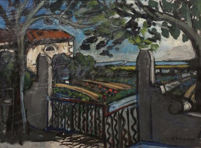 Auguste CHABAUD (1882-1955) 
Mas et portail
Huile sur toile.
Signée en bas à droite.
60...