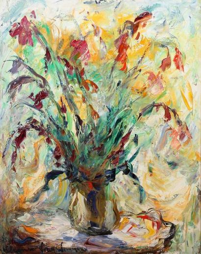 Elemer VAGH-WEINMANN (1906-1990) 
Vase de fleurs
Huile sur toile signée en bas à...