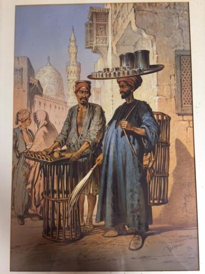 Amadéo PREZIOSI (1816-1882) 
Scène de vie au Caire, le marchand de thé
Lithographie...